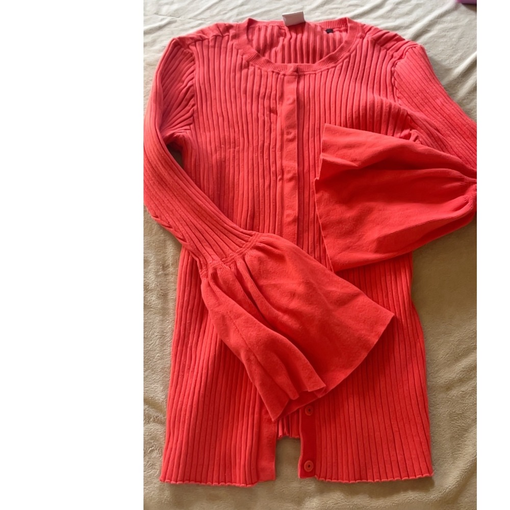 Cabi Coral Ribbed Bell Sleeve‎ Button Up Cardigan Sweater Womens Large